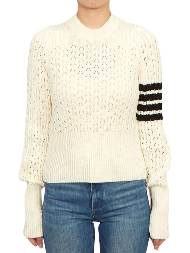 4 Bar Pointelle Knit Top White - THOM BROWNE - BALAAN 2