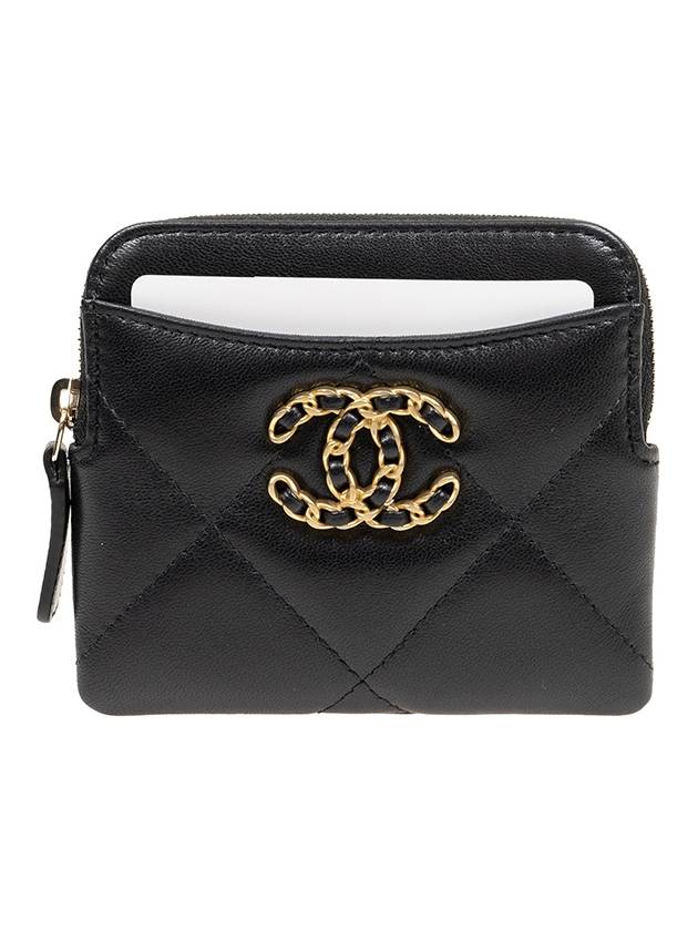 Nineteen Gold CC Logo Lambskin Zipper Card Wallet Black - CHANEL - BALAAN 2