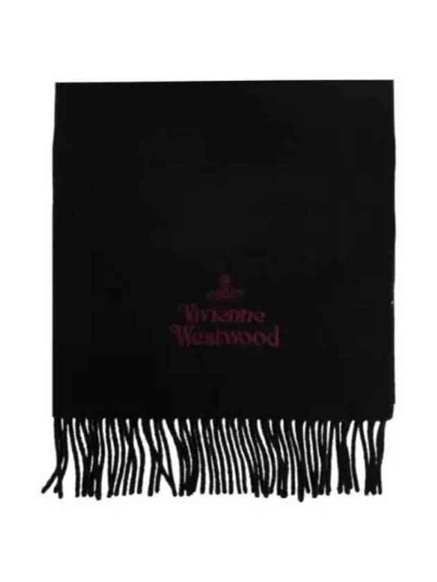 Logo Wool Fringe Muffler Anthracite Black - VIVIENNE WESTWOOD - BALAAN 2