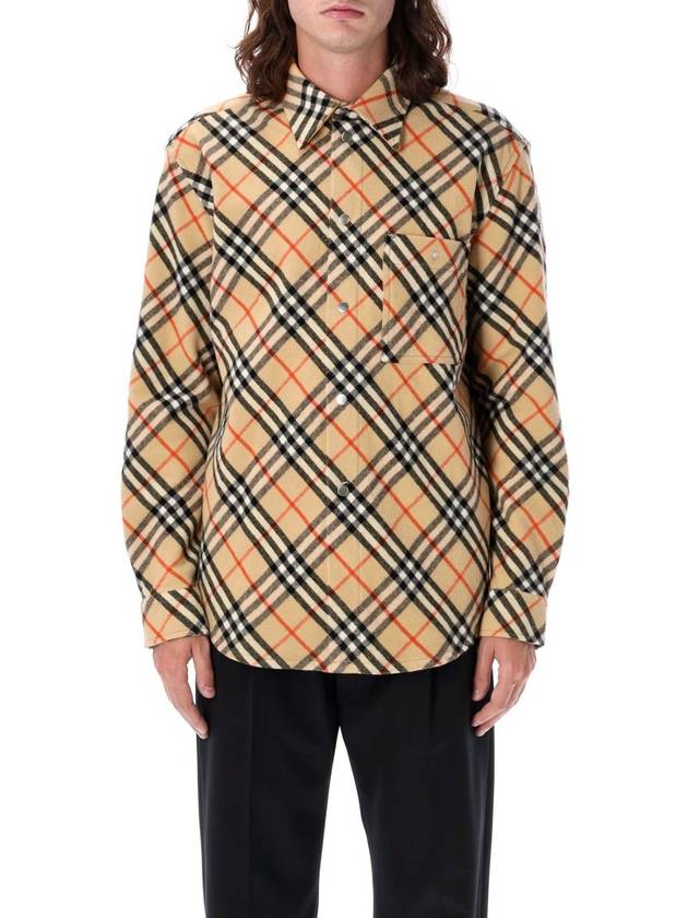 Check Oversized Wool Long Sleeve Shirt Sand - BURBERRY - BALAAN 2