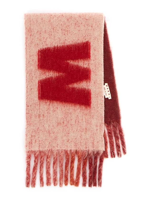 Logo Wool Mohair Blend Fringe Muffler Pink - MARNI - BALAAN 2