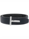 Silver Hardware T Logo Reversible Leather Belt Dark Navy - TOM FORD - BALAAN 2