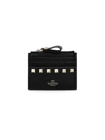 Valentino 5W2P0T35 BOL 0NO P0T35 Rockstud Zipper Card Wallet - RED VALENTINO - BALAAN 1