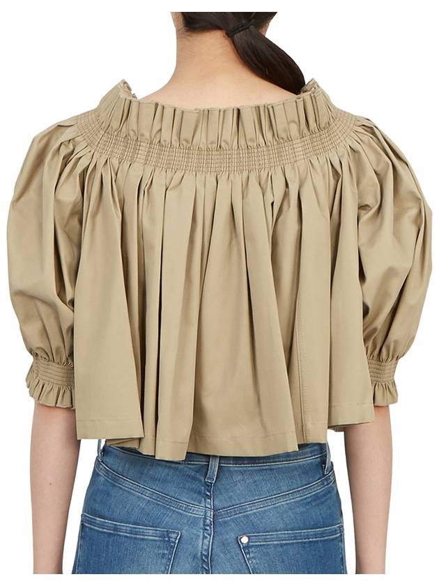 Gather Puff Shoulder Crop Blouse Beige - DIOR - BALAAN 8