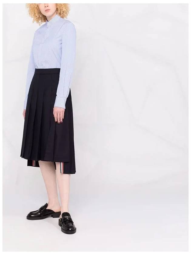 Super 120S Twill Below Knee Pleated Skirt Navy - THOM BROWNE - BALAAN 4