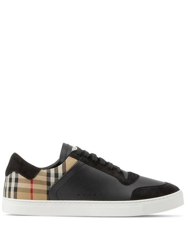 Checked Leather Suede Low Top Sneakers Black - BURBERRY - BALAAN 2