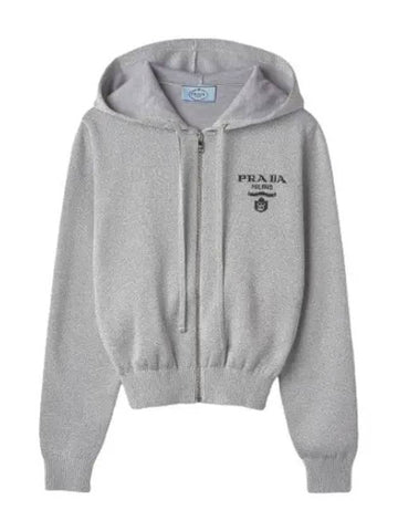 Logo cashmere zip up hood silver - PRADA - BALAAN 1