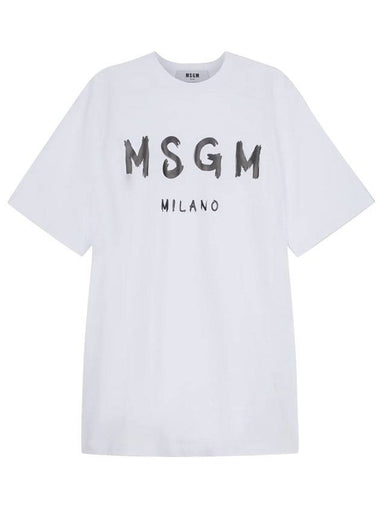 Milano Brushed Logo Short Sleeve Short Dress White - MSGM - BALAAN 1