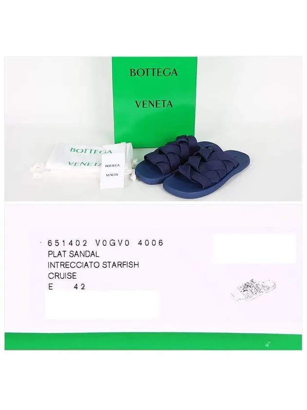 Men's Intrecciato Flat Slippers Navy Blue - BOTTEGA VENETA - BALAAN.