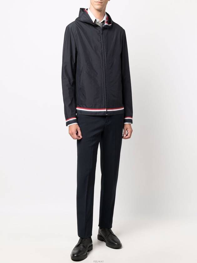 Men's Navy Three Stripes Shell Wind Jacket - THOM BROWNE - BALAAN.