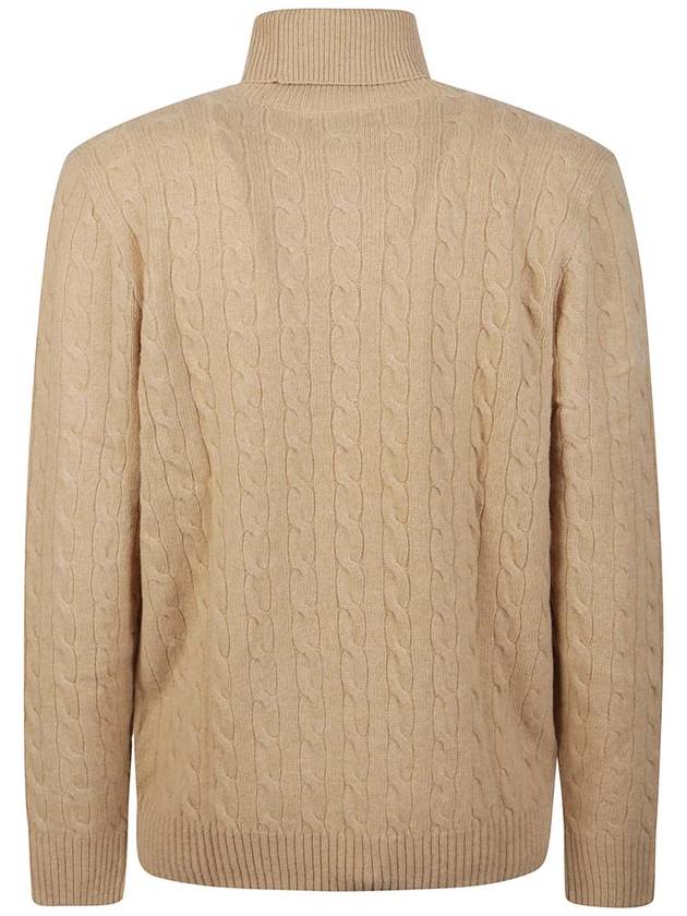 Embroidered Logo Cable Wool Turtleneck Brown - POLO RALPH LAUREN - BALAAN 3