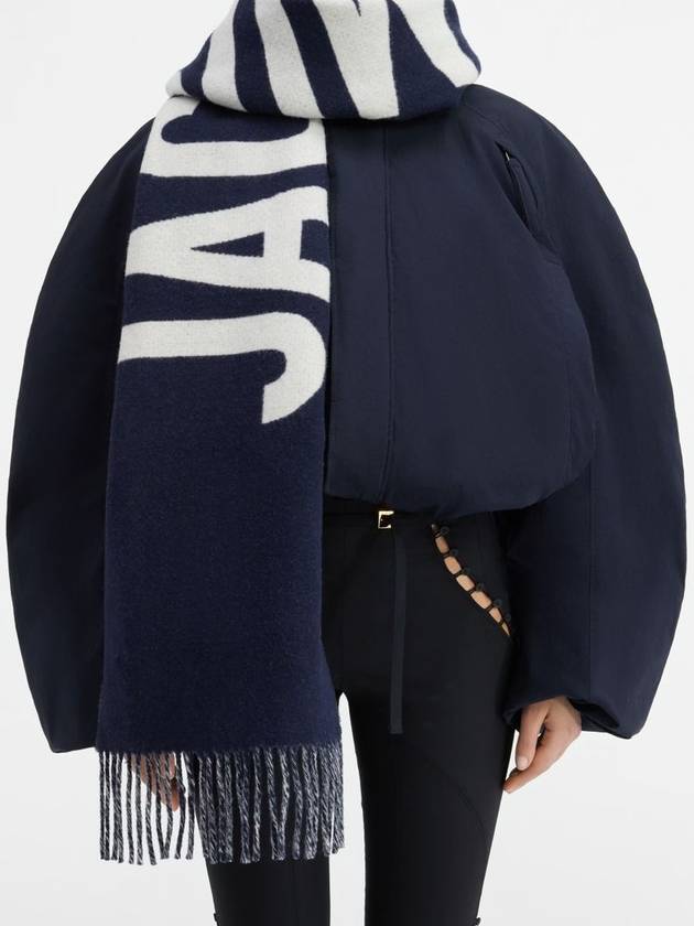 Lecharpe Fringe Logo Virgin Wool Muffler Navy - JACQUEMUS - BALAAN 7