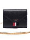 Pebble Grain Short Envelope Chain Card Wallet Black - THOM BROWNE - BALAAN 2