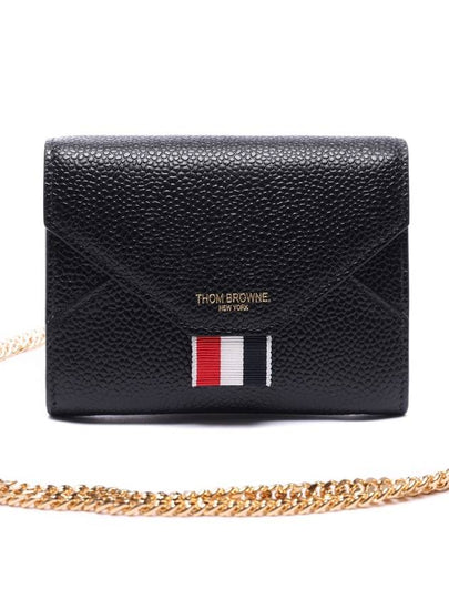 Pebble Grain Short Envelope Chain Card Wallet Black - THOM BROWNE - BALAAN 2