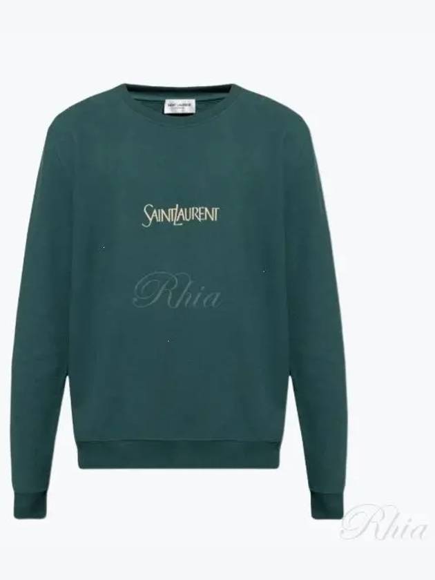 Embroidered Logo Crew Neck Sweatshirt Green - SAINT LAURENT - BALAAN 2