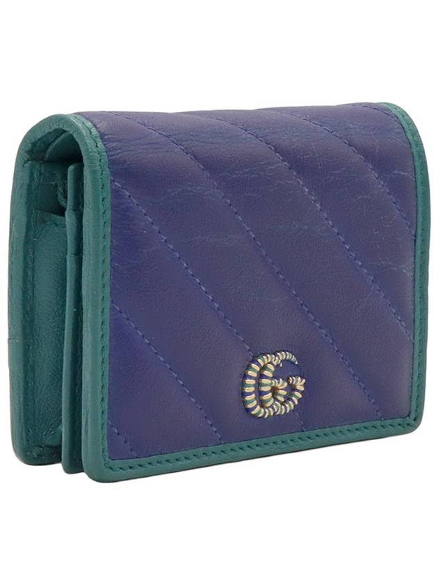 Blue Green Two tone Leather GG Marmont Card Case Half Wallet - GUCCI - BALAAN 3