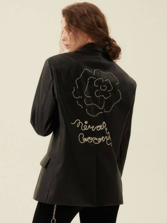 Rose Studded Fox Leather Jacket Black - GOCORI - BALAAN 1
