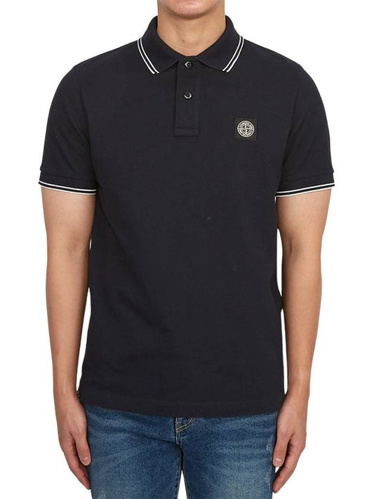 Logo Patch Short Sleeve Polo Shirt Navy - STONE ISLAND - BALAAN 2