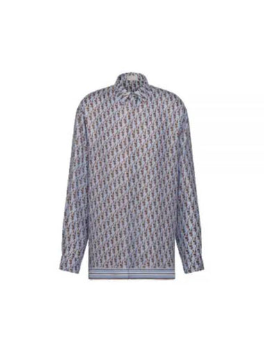 Oblique Silk Twill Long Sleeve Shirt Blue - DIOR - BALAAN 2