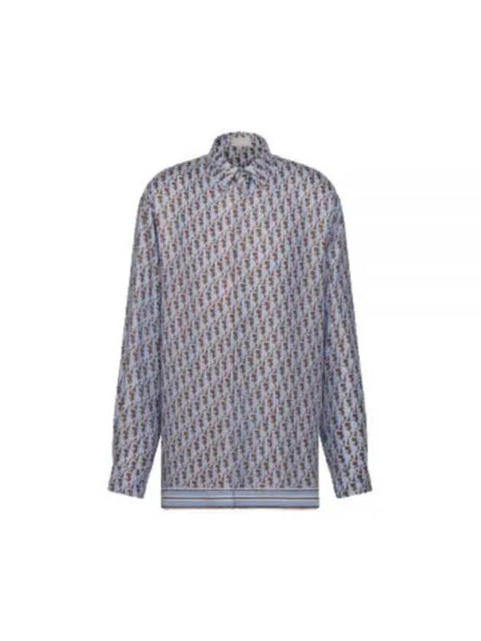 Oblique Silk Twill Long Sleeve Shirt Blue - DIOR - BALAAN 2