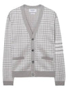 Check Jacquard V-Neck Cardigan Grey - THOM BROWNE - BALAAN 2