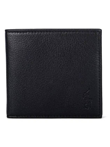 Debossed Signature Pony Pebble Leather Half Wallet Black - POLO RALPH LAUREN - BALAAN 1