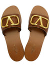 V Logo Signature Grainy Calfskin Slippers Sandals Brown - VALENTINO - BALAAN 3