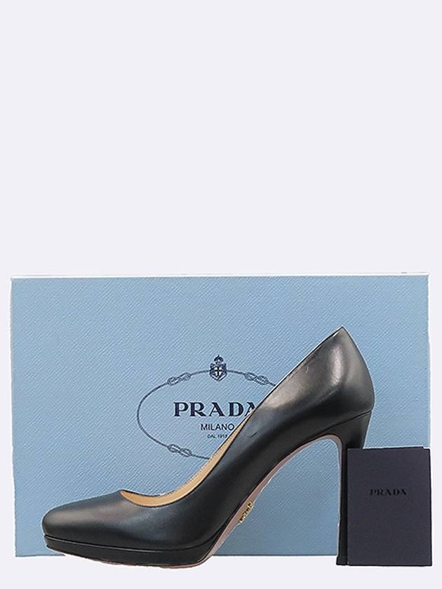 1IP286 Gold logo decoration black leather pumps women s high heel shoes 39 - PRADA - BALAAN 6