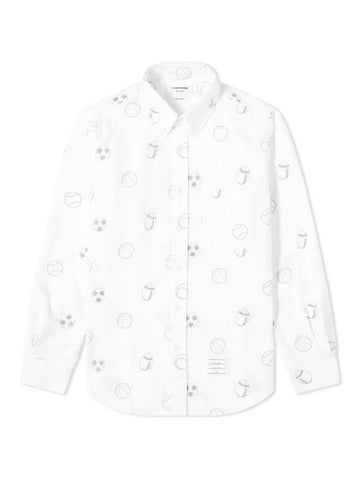 Multiball Embroidery Long Sleeve Shirt White - THOM BROWNE - BALAAN 1