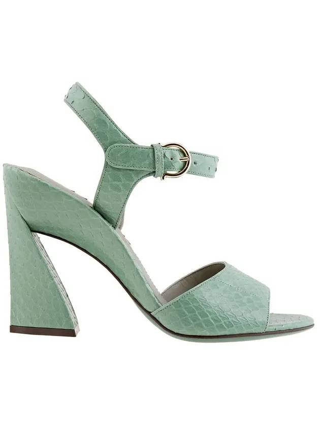 Salvatore Women's Leather Sandals Heel Green - SALVATORE FERRAGAMO - BALAAN 1