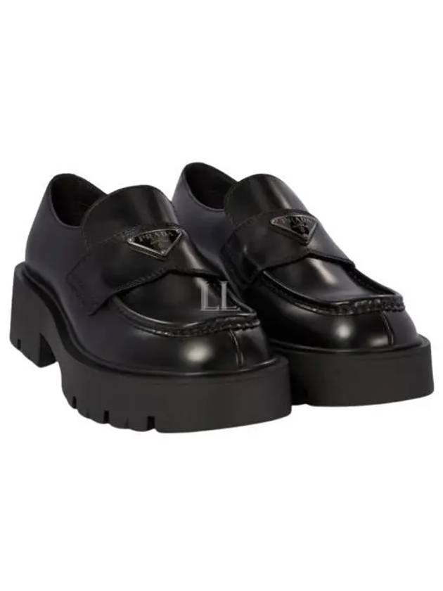 Triangle Logo Brushed Leather Loafers Black - PRADA - BALAAN 2