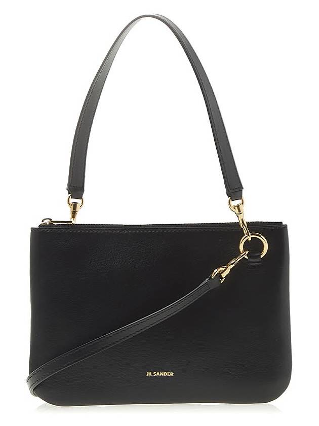 Logo Leather Medium Shoulder Bag Black - JIL SANDER - BALAAN.