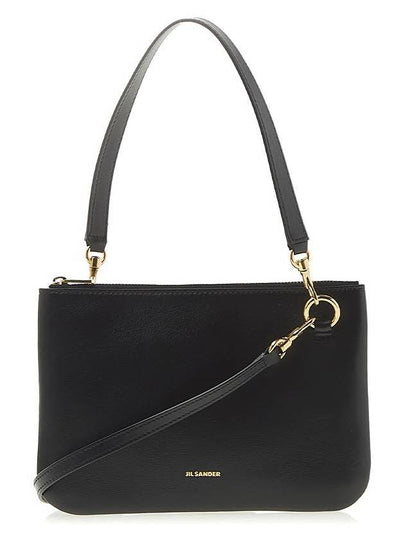 Flat Logo Leather Medium Shoulder Bag Black - JIL SANDER - BALAAN 2