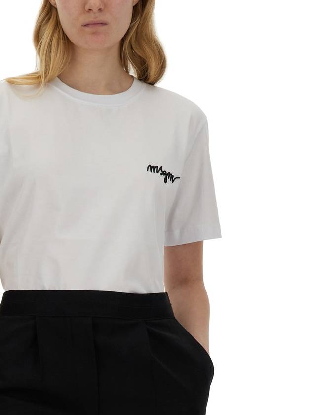 Embroidery Logo Crew Neck Short Sleeve T-Shirt White - MSGM - BALAAN 5