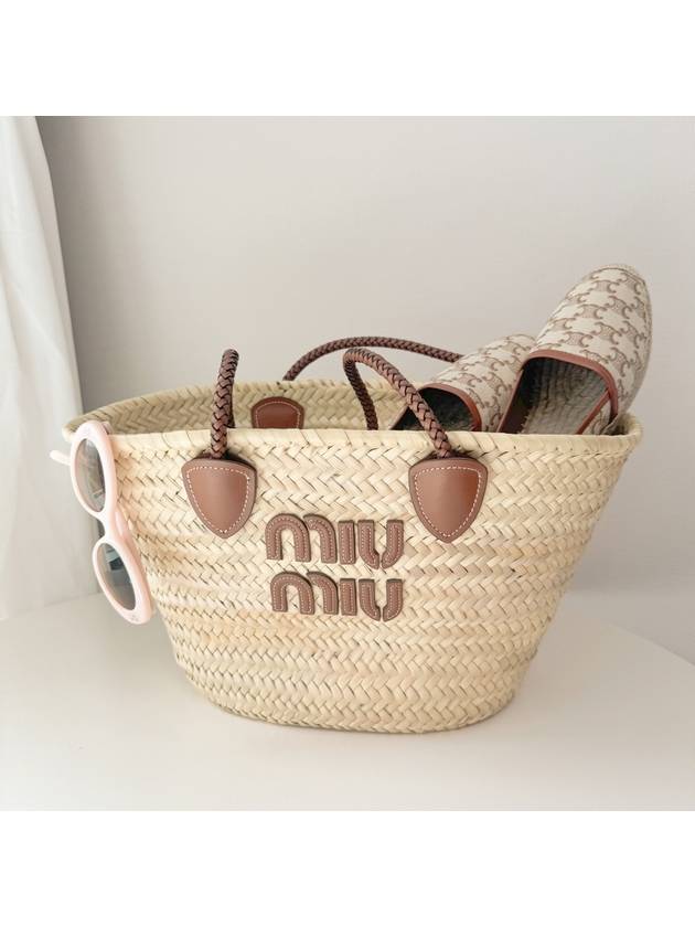 Palmito Palm Leather Tote Bag Natural Cognac - MIU MIU - BALAAN 2