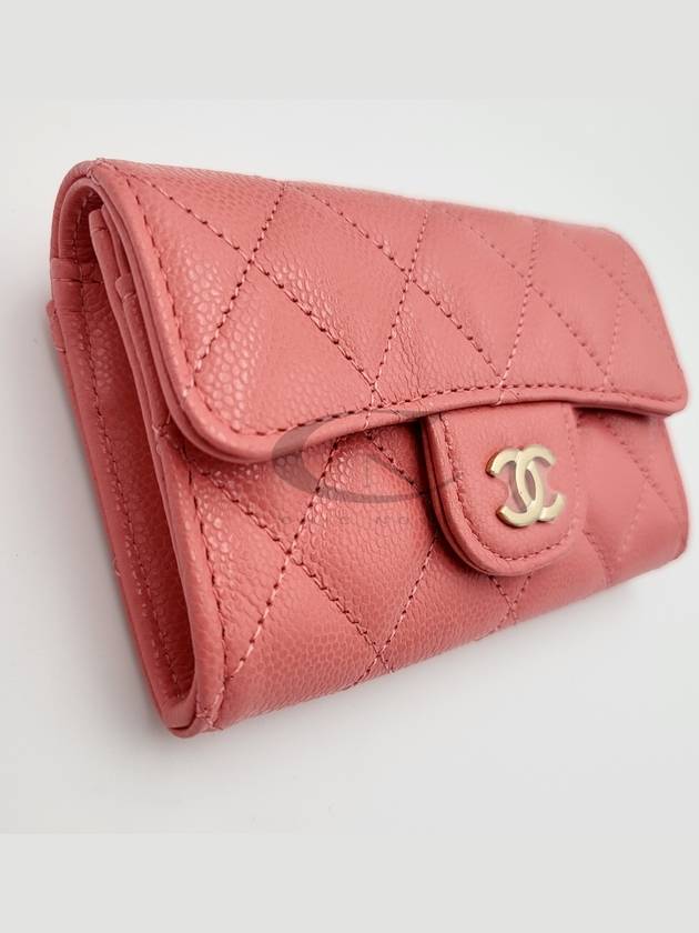 Women's Gold Classic Caviar Card Wallet Pink - CHANEL - BALAAN 7