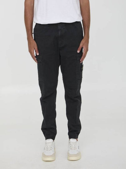 Stretch Cotton Cargo Straight Pants Black - STONE ISLAND - BALAAN 2