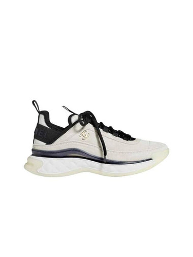 Mixed Fiber Suede Low Top Sneakers White - CHANEL - BALAAN 1