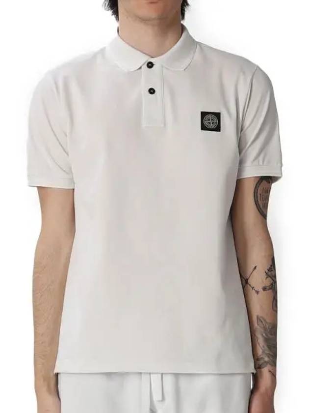 Men's Two Line Wappen Patch Cotton Short Sleeve Polo Shirt White - STONE ISLAND - BALAAN 3