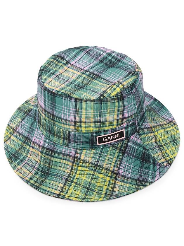 Tech Logo Patch Plaid Bucket Hat Green - GANNI - BALAAN 1