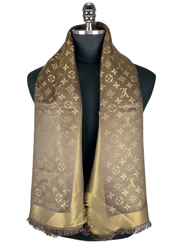 Monogram Shine Silk Gold Brown Muffler Shawl M75122 - LOUIS VUITTON - BALAAN 7