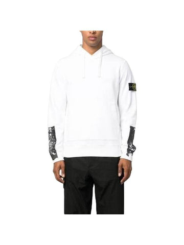 Tape For Print Brushed Cotton Fleece Hoodie White - STONE ISLAND - BALAAN 1