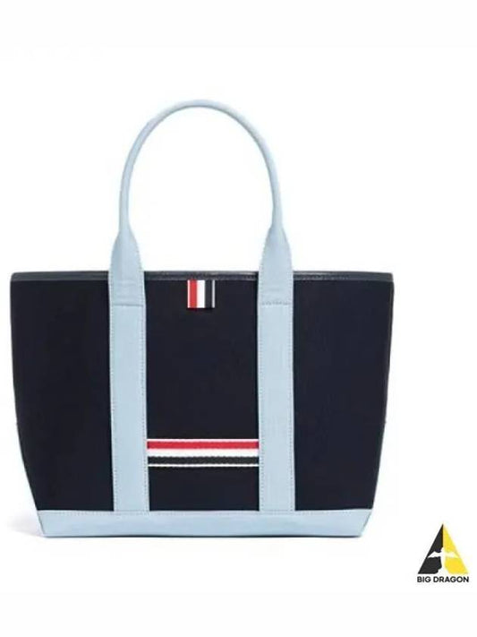 Women s Three Stripe Tab Canvas Small Tote Bag Navy UAG014F 05390 - THOM BROWNE - BALAAN 1