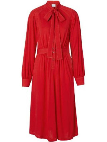 Women's Jersey Tie Neck Midi Dress Red - BURBERRY - BALAAN 1