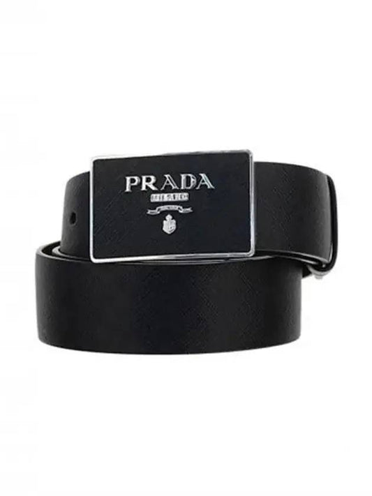 Metal Buckle Saffiano Leather Belt Black - PRADA - BALAAN 1