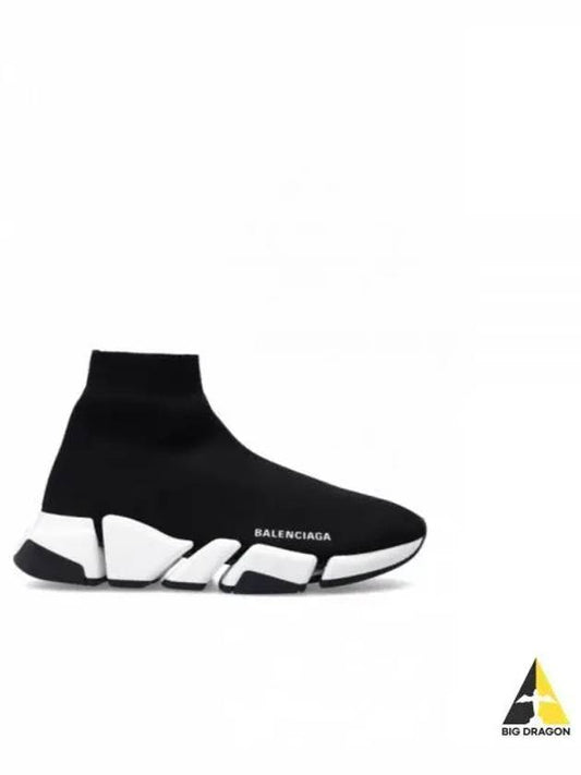 Women's Speed 2.0 Trainer Black Knit White Sole High Top Sneakers Black - BALENCIAGA - BALAAN 2