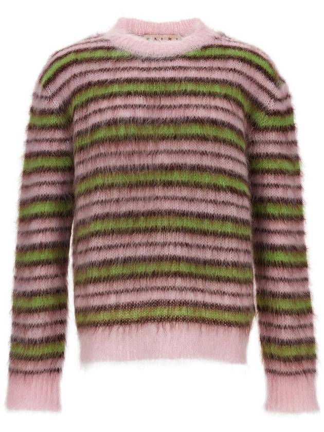 Women's Striped Mohair Crew Neck Knit Top Pink - MARNI - BALAAN 2