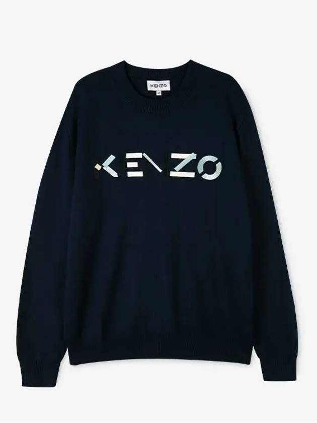 Men's embroidered logo navy knit 5PU541 3LA 76 - KENZO - BALAAN 3