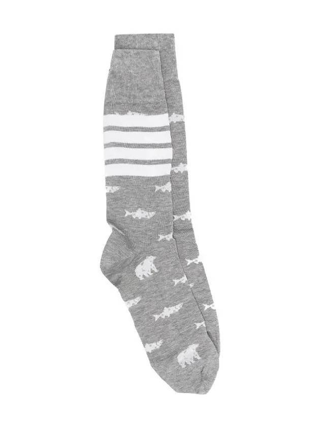 Men s Diagonal Bear Salmon Mid Calf Socks Light Gray - THOM BROWNE - BALAAN 2
