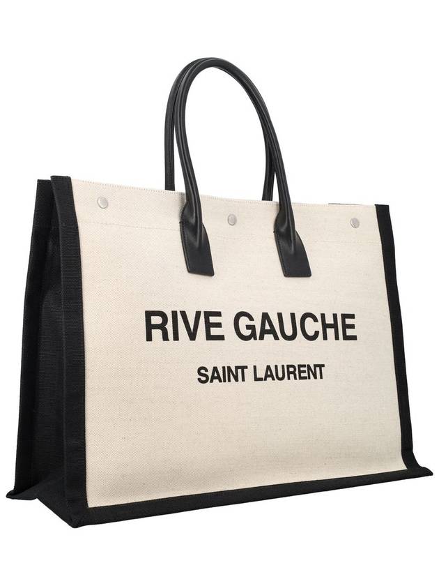 Rive Gauche Canvas Smooth Leather Large Tote Bag Black - SAINT LAURENT - BALAAN 3